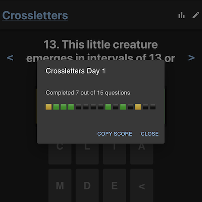 A score dialog from Crossletters